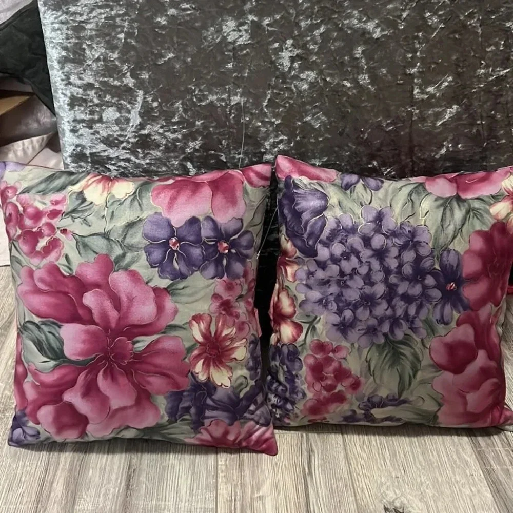 Vintage pillows bows floral pink green purple gold rare retro ribbon tie up